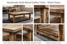 Load image into Gallery viewer, Handmade Rustic Japanese Shou Sugi Ban Oak-Stained Coffee Table with Lower Shelf