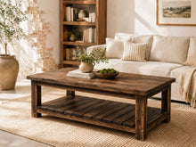 Load image into Gallery viewer, Handmade Rustic Japanese Shou Sugi Ban Oak-Stained Coffee Table with Lower Shelf