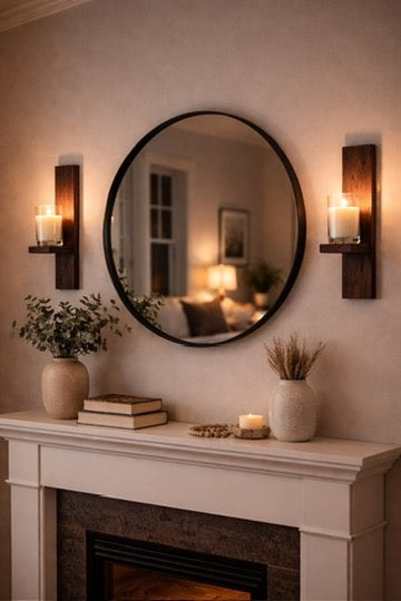 Set of 2 Rustic Wooden Wall Sconces – Handmade Candle Holders –  Plant Holders