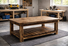 Load image into Gallery viewer, Handmade Rustic Japanese Shou Sugi Ban Oak-Stained Coffee Table with Lower Shelf
