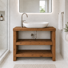 Load image into Gallery viewer, Handmade Rustic Wood Bathroom Vanity Unit. Oak Finish – 900mm Wide
