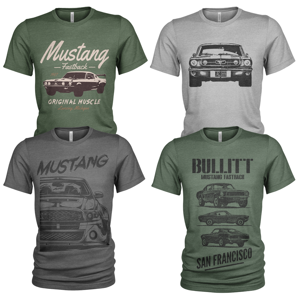 4 Pack Men's Crew Neck Ford Mustang T-Shirts