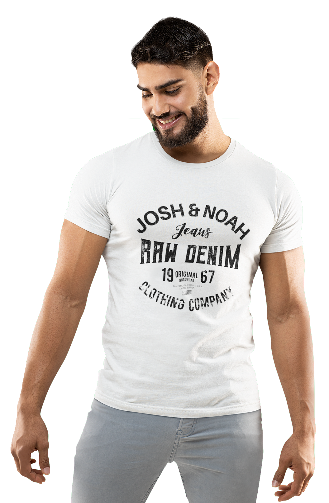 Josh & Noah Raw Denim 100% organic Cotton Crew Neck Men's T Shirt